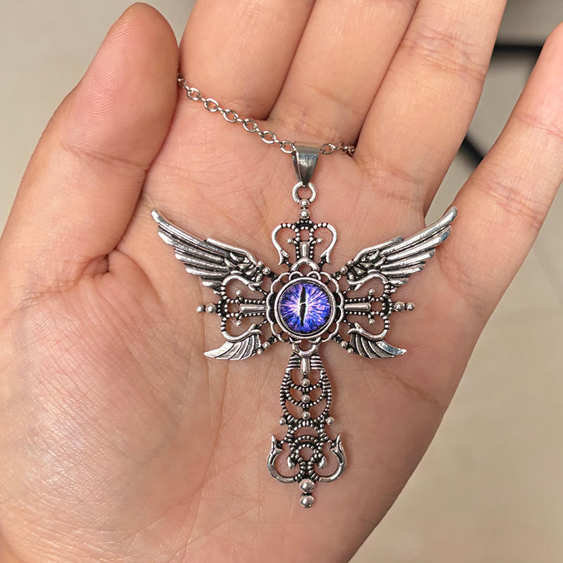 Antique Silver Sword Charms Wholesale Vintage Punk Hip Hop Jewelry Natural  Kunzite Blue Kyanite Dragon Pendant Bohemia Unisex