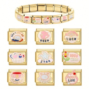 Pulsera de dijes italiana para mujer, de acero inoxidable de 9 mm, nueva, con módulo DIY y accesorios de dibujos animados con gota dorada para joyería de moda - Product Image 2