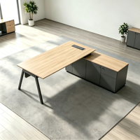Escritorio de Trabajo en Forma de L Minimalista con Gabinete de Almacenamiento Lateral, Muebles de Oficina Modernos para Espacio de Trabajo de Gerencia