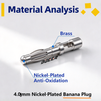 Connecteur mâle banane 4,0 mm, broche en laiton nickelé moulable à souder, accessoires jack banane pour câble de test