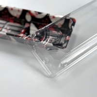 Conteneur à sushi jetable élégant en feuille d'or, couvercle transparent noir pur, boîte en plastique PET, tailles personnalisées, style japonais luxueux