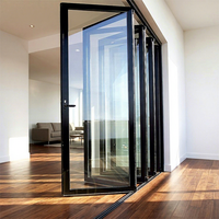 Porte en verre pliante moderne pour patio avec cadre en aluminium, design pliable, utilisation extérieure, surface finie, isolation thermique