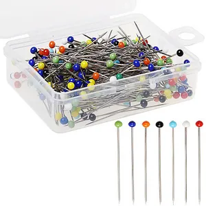 New Portable 38mm 250pcs/box DIY Round Pearl Glass Head Pins Mixed Colors Straight Quilting Needles Sewing Crafts Pins With Box