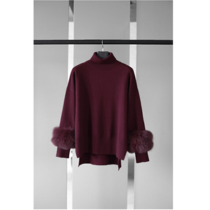 Set Casual in Misto Lana per <span class=keywords><strong>Donna</strong></span>, Maglione a Collo Alto alla Moda con Polsini in Pelliccia di Volpe e Pantaloni a Gamba Larga - Product Image 5