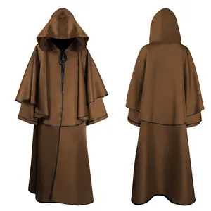 Mantello per adulti retrò medievale Halloween abito con cappuccio monaco Robe mantello manica lunga mago Costume Cosplay Stage Performance Suit XXL
