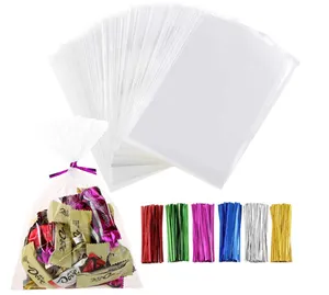 31X41Cm Transparant Clear Bopp Cellofaan Zakken Voor Brood Snoep Chocolade Cello Behandelen Platte Tas Twist Ties Voor gift