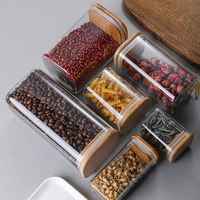 Pot de conservation carré transparent en verre borosilicate hermétique avec couvercle en bambou, compatible lave-vaisselle, pour farine, céréales, sucre, grains de café, collations