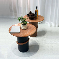 Table d'appoint ronde de luxe italienne, plateau en marbre naturel, base en bois, table d'appoint pour villa, hôtel, salon