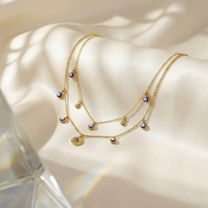 Collier en acier inoxydable avec pendentif délicat en émail bleu œil porte-bonheur, chaîne à maillons plaquée or 18 carats, cadeau œil du diable <span class=keywords><strong>pour</strong></span> femme - Product Image 1