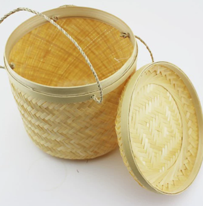 Panier de rangement en bambou tressé fait main avec couvercle, écologique, pour le riz et les gâteaux de thé - Product Image 1