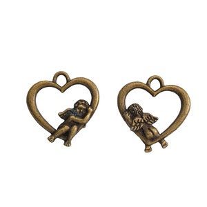 Breloques Cœur <span class=keywords><strong>Ange</strong></span> pour la fabrication de bijoux, 19,5x18,2mm, en alliage de zinc creux, Bronze antique, Argent antique - Product Image 3