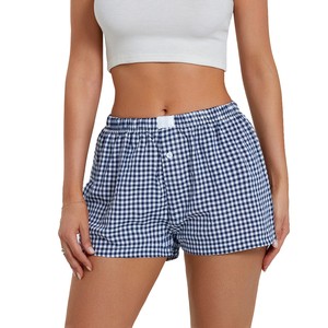 Shorts d'été décontractés pour femmes en tissu tissé, taille mi-haute, coupe régulière, respirants, séchage rapide, motif quadrillé - Product Image 6