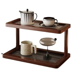 Two Tier Desktop <b>Shelf</b> for Cups Teaware Rectangle Standing Type with Drainage Tray Easy Assembly for Living Room or Office Use - Product Image 2