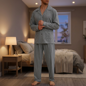Conjunto de Pijamas de 2 Piezas para Hombre, de Lujo, para Invierno y Primavera, Tejido, Térmico, Transpirable, de Algodón, Cómodo, Suave y Elegante - Product Image 4