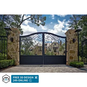 European style Automatic modern house grill designs front door wrought iron main gate for garden