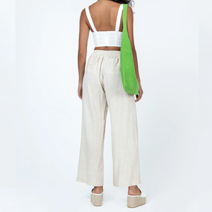 <span class=keywords><strong>Pantalon</strong></span> large en <span class=keywords><strong>lin</strong></span> beige pour <span class=keywords><strong>femme</strong></span>, taille élastique, <span class=keywords><strong>pantalon</strong></span> court, respirant, décontracté, vacances d'été, usage quotidien - Product Image 4