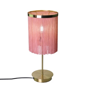 Lámpara de Mesa con Borlas Rosadas de Moda, Base de Metal con Flecos, Lámpara de Mesa - Product Image 4