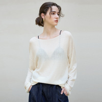 Nouveau Top en Maille Fine Viscose Polyester Printemps 2026, Chic et Décontracté, Tissé à la Main, Manches Longues, Col Rond, Coupe Ample