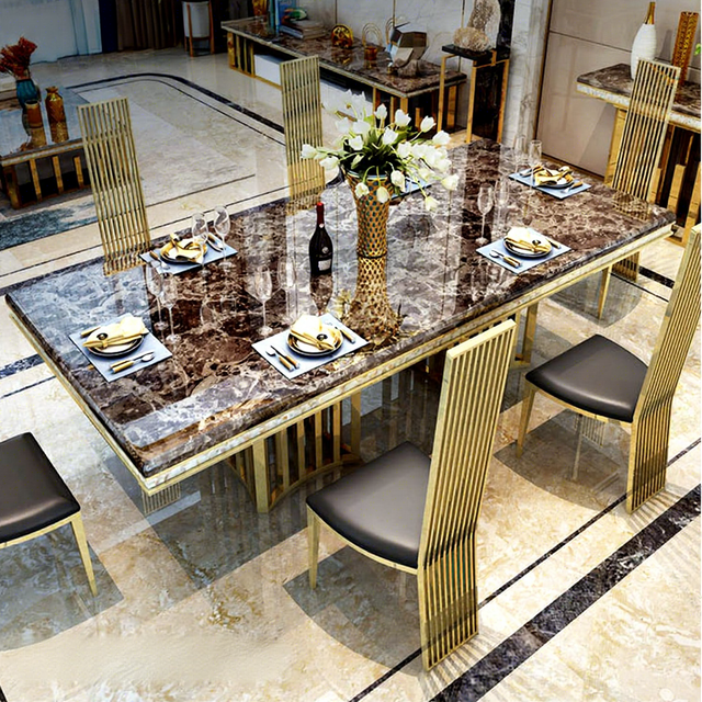 Combination House Large/small Dining Table Marble Top Dining Table Set Use Rectangular Stainless Steel Dining Room Modern Carton