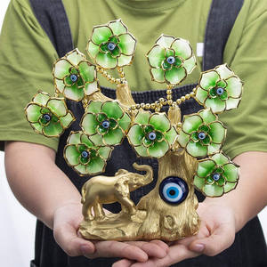<span class=keywords><strong>Albero</strong></span> della fortuna in oro blu malocchio turco con figurina di elefante e fiori verdi per la decorazione domestica - Product Image 3