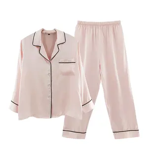 Groothandel 100% Luxe Zijden Damespyjamasets, 2 Delige Sets Zachte Natuurlijke Zijden Pyjama 'S Voor Dames