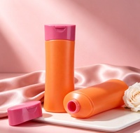 En stock, prêt à être expédié, vente en gros d'usine, emballage cosmétique vide, rectangle plat, 200 ml, bouteille transparente en PET avec bouchon à rabat rose