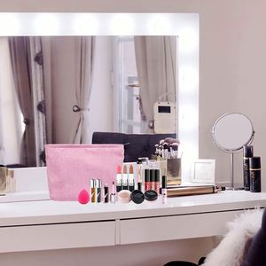 Bolsa de Cosméticos Rosa de Pana Plana Multiusos para Almacenamiento de Artículos de Joyería, Deportivos, de Viaje, de Estudio y de Trabajo, al por Mayor - Product Image 6