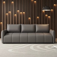 Ensemble de canapés modernes en cuir véritable orange, 3 places, inclinables, avec accoudoirs carrés rembourrés, dossier fermé, meubles de salon rembourrés