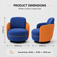 Fauteuil pivotant de luxe italien, canapé simple moderne rond avec tissu en velours et base en acier inoxydable pour salon, hall d'hôtel