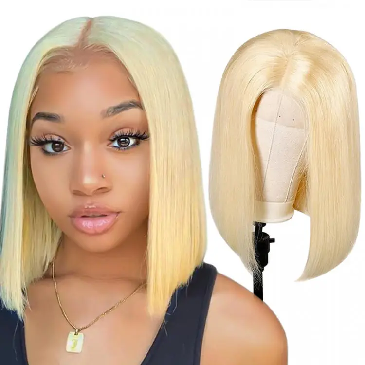 Wholesale Peruvian 613 Blonde Short Bob Wig Cuticle Aligned Remy Hair Glueless Full Hd Lace Front Human Hair Wigs