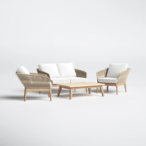Conjunto de Sofá de Madera de Teca y Metal con Cojín de Cuerda, Muebles de Exterior de Madera para Jardín, Conjunto de Muebles para Patio - Monic - Product Image 3