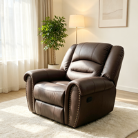 Fauteuil inclinable manuel en cuir véritable européen de qualité supérieure, dossier haut ergonomique, repose-pieds individuel, poignée de traction, pour salon