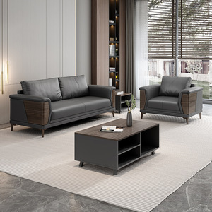 Sofá de Oficina Moderno de Cuero, Sofá Seccional para Recepción, Conjunto de Sofás para Jefes - Product Image 4
