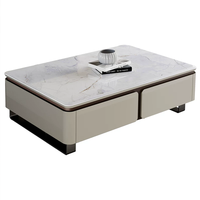 Juego de Mesa de Centro Moderno de Lujo Contemporáneo de Piedra Sinterizada y Madera con Almacenamiento, Diseño Duradero para Múltiples Usos en Sala de Estar, Dormitorio y Comedor