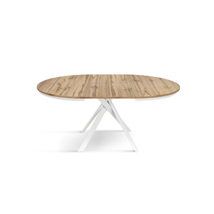 Gabri Extendable <b>Round</b> <b>Table</b> 120-170 Cm Rustic Oak Melamine Top <b>White</b> Iron Base Indoor Dining - Product Image 4