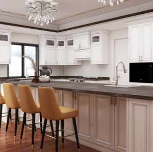 Meubles de cuisine contemporains avec îlot, armoires en bois mat et blanc brillant, plan de travail en quartz, meubles pour la maison - Product Image 6