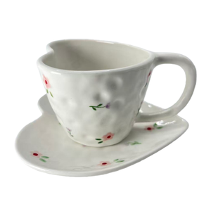 Korean Design Heart Shape 280ml Handmade Porcelain Coffee Cups and Saucer Set Love <b>Ceramic</b> <b>Mug</b> for Gift and Afternoon Tea - Product Image 5