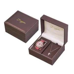 Individuelles Logo Luxus-Geschenkbox aus Kunstleder für Damenuhrkette Halsband Verlobung Verpackung mit Tasche