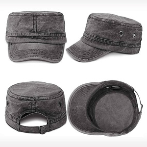 워싱코튼 스포티 퍼프 인쇄 생도 플랫 탑 모자 조정 가능한 남여 공용 야구 모자 - Product Image 4