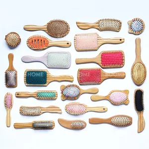 Boomhome Bio Massagens Couro cabeludo Anti-Estático Cabelo Escova Set Natural Pente De Bambu Pá Detangling Hairbrush