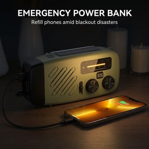Portable Emergency Radio BT <b>Speaker</b> Hand Crank Solar Power Bank SOS Alarm IPX3 Tactical Grade global HD AM FM NOAA WB radio - Product Image 2