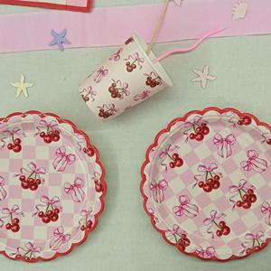 Juego de Vajilla Desechable DAMAI con Temática de Frutas y Color Rosa Cereza, Platos de Papel para Postre, Vasos de Papel, para Fiestas - Product Image 4