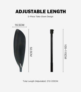 Pagaie de <span class=keywords><strong>kayak</strong></span> en carbone noir 3k à 2 sections, double pales avec système de verrouillage réglable pour rame - Product Image 4