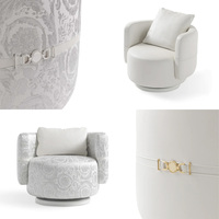 Fauteuil pivotant 360° en tissu, design architectural linéaire métallique, pour salon, club, lounge, studio, boutique