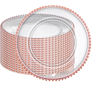 Assiettes de présentation en <span class=keywords><strong>plastique</strong></span> transparent écologiques au design moderne, avec motif personnalisé en perles dorées et technique pigmentée, vente en gros pour hôtels - Product Image 1
