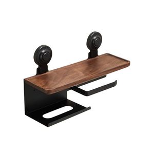 Porte-serviettes en papier en bois de noyer, montage mural, design rectangulaire minimaliste, pas de perçage requis, organisateur de papier toilette - Product Image 5