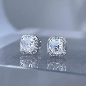 Boucles d'oreilles en argent sterling S925 avec moissanite taille Asscher carrée, pavées de petites pierres, bijoux pour femmes, cadeaux - Product Image 3