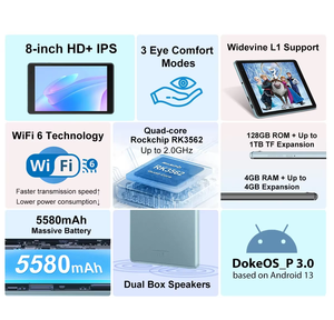 Scheda Blackview 50 Wifi <span class=keywords><strong>8</strong></span> <span class=keywords><strong>pollici</strong></span> HD 4GB + 128GB 5580mAh batteria RK3562 Quad Core doppio altoparlante WIFI 6 Android 13 Tablet PC - Product Image 6