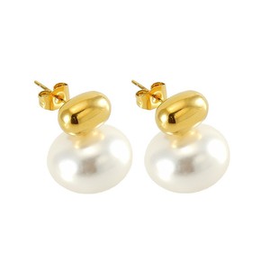 Zogxin Pearl <b>Stud</b> Earrings 18K Gold And Steel Color <b>Titanium</b> Steel For Everyday Wear - Product Image 5