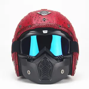 Helm Kepribadian Empat Musim, Helm Kulit Retro Pedal Turtle King Besar, Helm Setengah Musim 3/4 Mobil Elektrik